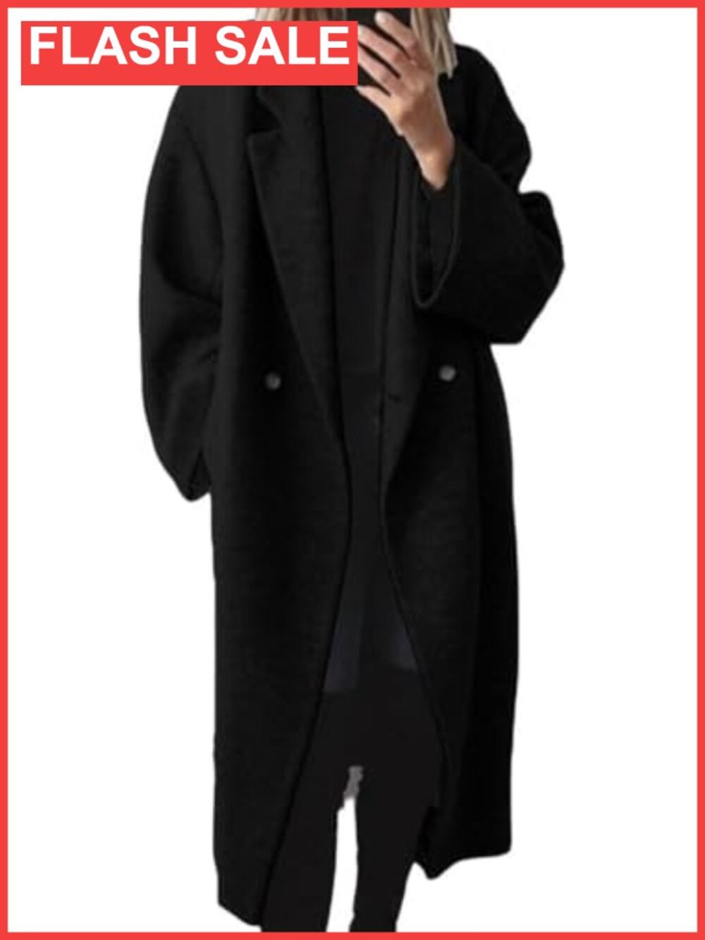 Women's Oversized Double Breasted Wool Blend Pea Coat with Pockets